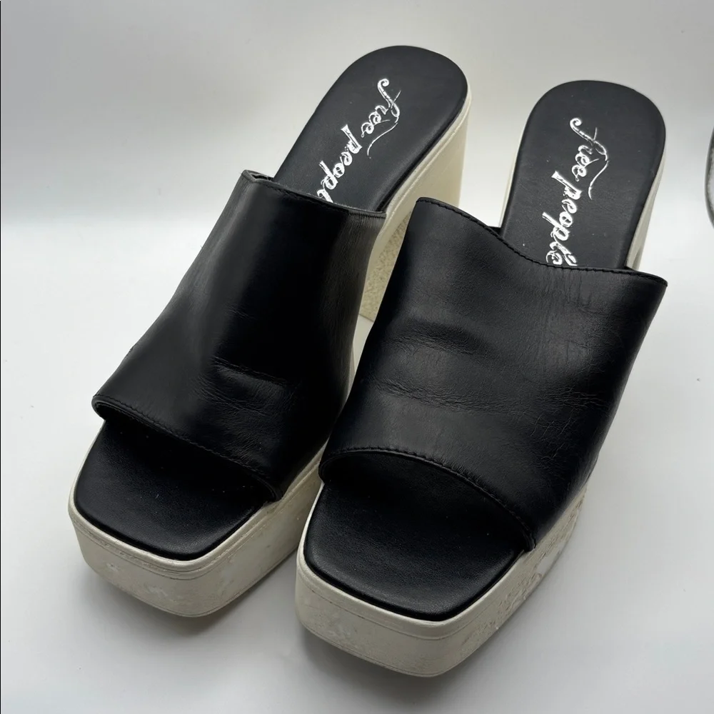 Free People Black and White Platform Mules - 39.5=9